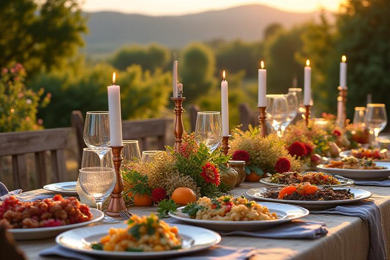 Tavola imbandita con specialità italiane stagionali